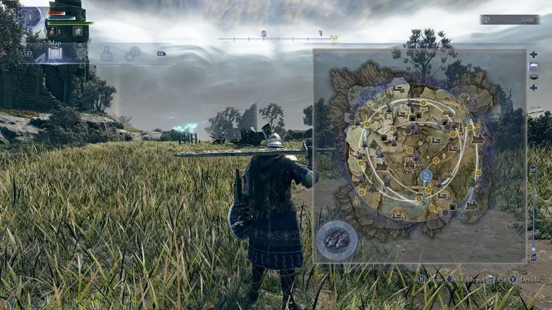 Carte Elden Ring Nightreign ouverte pendant une expédition montrant les cercles de nuit et les points d’intérêt à prioriser en équipe
