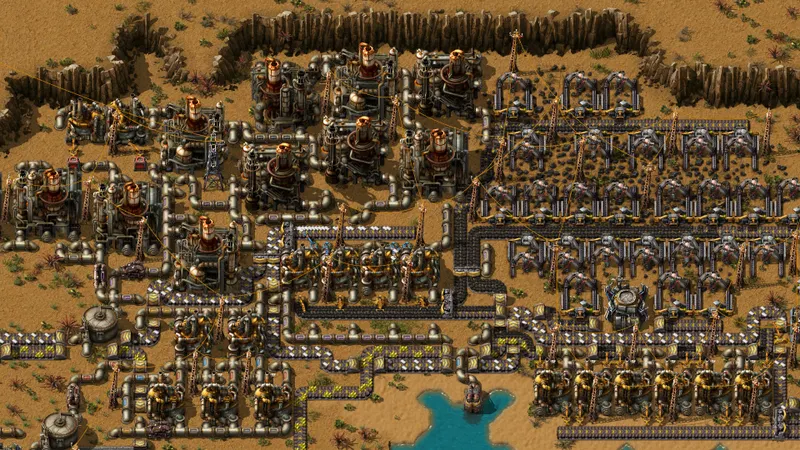 Complexe pétrolier Factorio avec raffineries et fluides