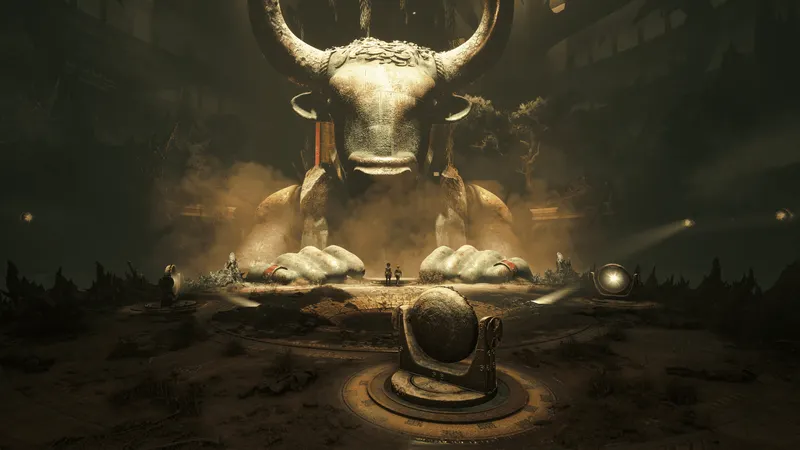 Statue du Minotaure dans une arène sombre de Resonance A Plague Tale Legacy