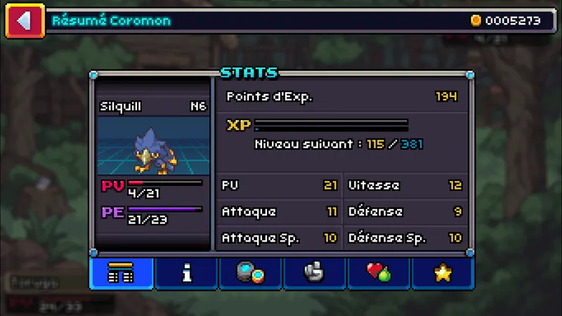 Image qui montre la barre de potentiel dans le jeu Coromon