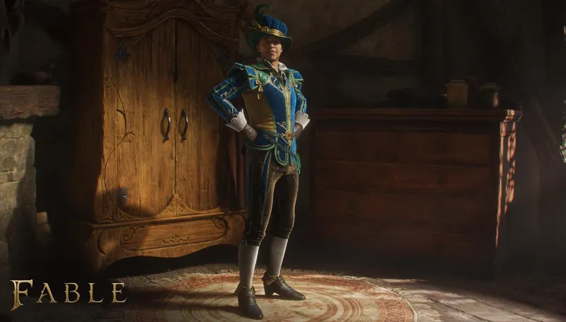 Fable montrant la personnalisation du héros dans une tenue colorée