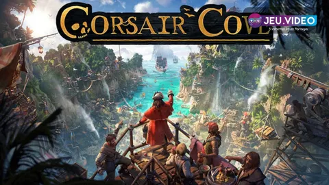 Illustration officielle de Corsair Cove montrant un repaire pirate sur une baie fortifiée