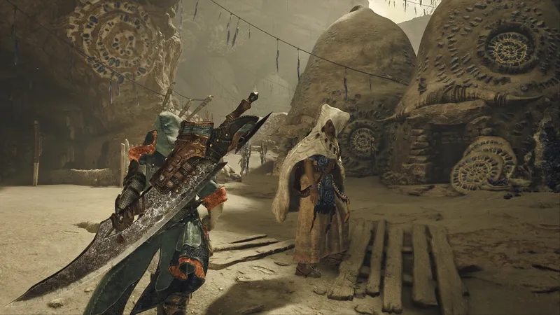 Chasseur de Monster Hunter Wilds observant un grand monstre dans un décor naturel pour apprendre à lire ses attaques et ses déplacements