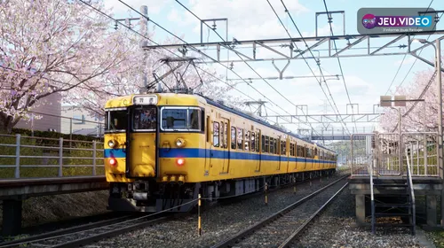 RUNNING TRAIN montre un train japonais sur une ligne rurale