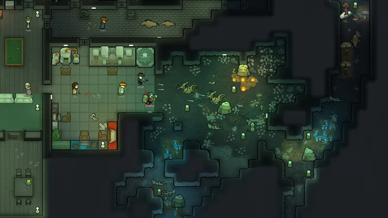 RimWorld gameplay : colons, bâtiments et ressources sur une carte