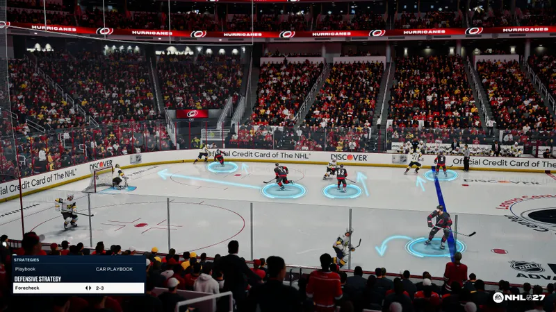 NHL 27 montrant les options tactiques et le playbook d’une équipe NHL