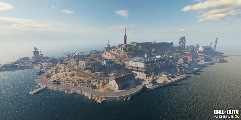 Open coastal area of Rebirth Island in Call of Duty Mobile during a Battle Royale rotation