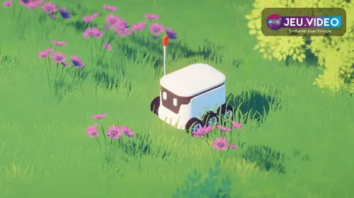 Tiny Delivery trailer avec petit robot livreur dans une ville colorée sur PC