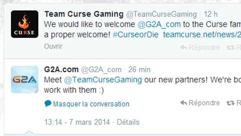 G2A.com devient partenaire de la Team Curse Gaming