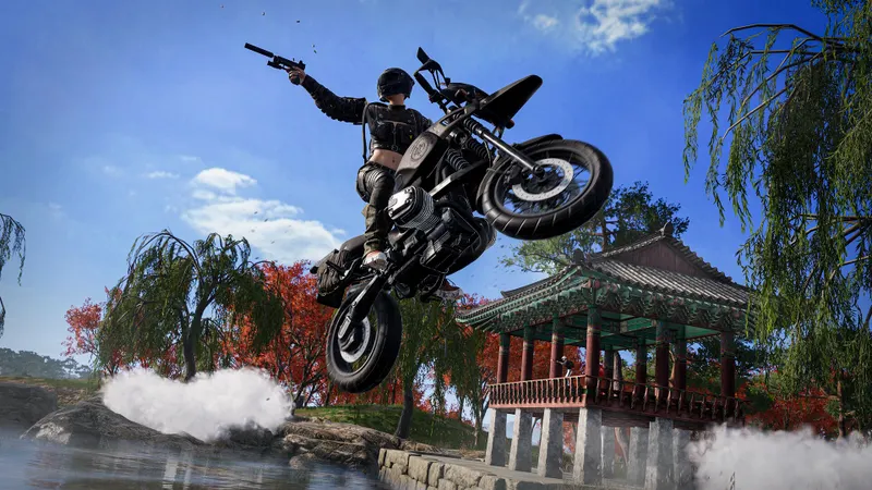 Scène officielle de PUBG : BATTLEGROUNDS illustrant la vérification du terrain avant une rotation avec des munitions limitées
