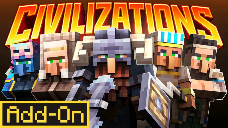 Civilizations para Minecraft, con cinco aldeanos vestidos con atuendos variados
