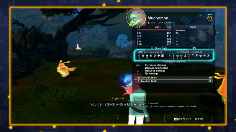 Analyse de Muchomon dans Digimon Story Time Stranger avec résistances d’attribut et d’élément