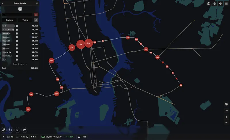 Official Subway Builder screenshot with an urban network management view
