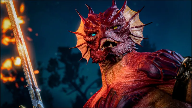 Personnage draconique dans Baldur’s Gate 3 illustrant l’identité d’un Sorcier de Lignée draconique