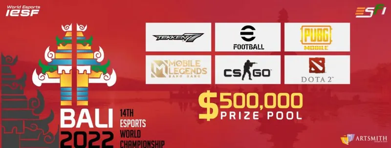 Affiche publicitaire et récompense pour la prochaine coupe du monde d'e-sport à Bali