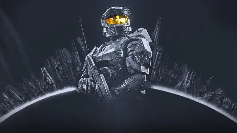 Official Halo artwork presenting iconic weapons for the Anniversary Angle feature