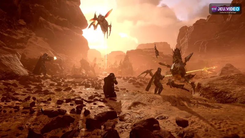 Helldivers 2 montrant une escouade prête au combat pour un guide de stratagèmes early game