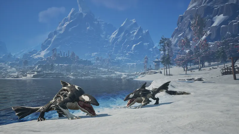 Capture officielle de Outward 2 montrant deux créatures sur une rive enneigée