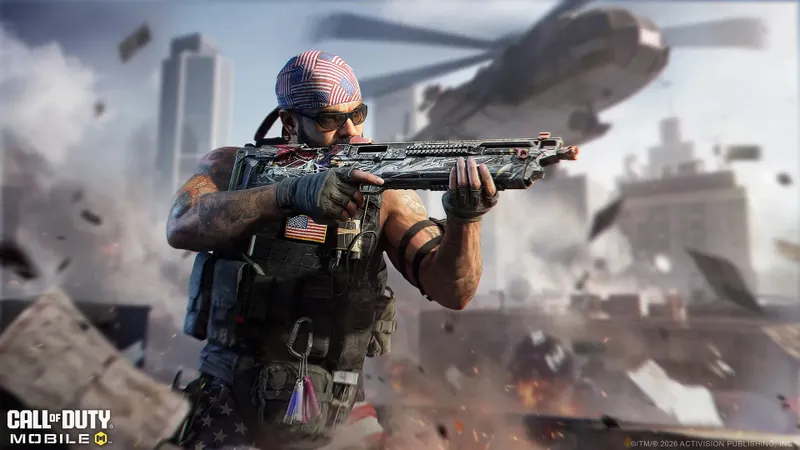 COD Mobile saison 5 affiche le Battle Pass Revenge avec un opérateur armé devant des explosions