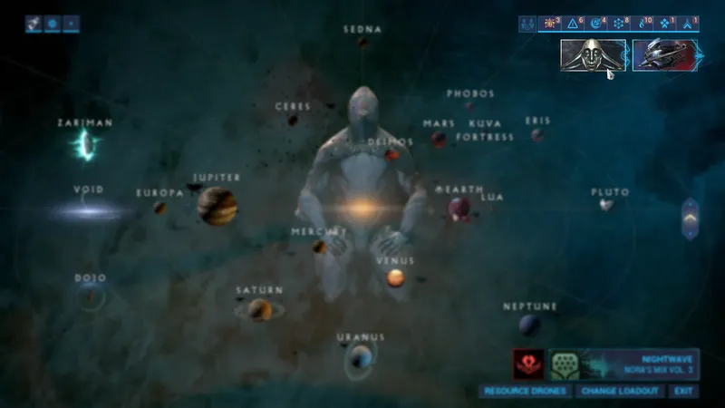 Carte stellaire de Warframe montrant la navigation à utiliser pour rejoindre Duviri et préparer le Steel Path