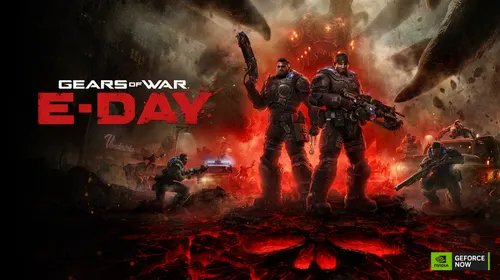 Gears of War : E-Day sur GeForce NOW, avec le logo du jeu dans le visuel NVIDIA