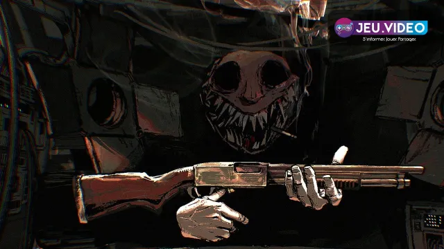 Buckshot Roulette key art officiel avec le Dealer et un fusil à pompe