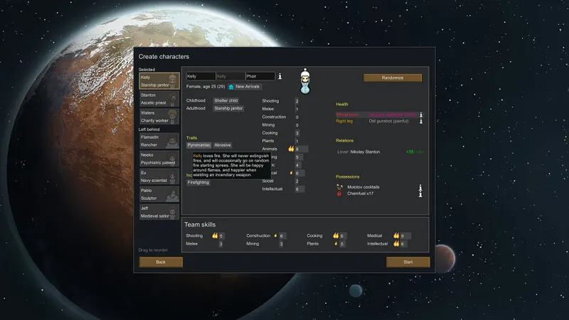 RimWorld gameplay : interface de colonie et personnages en activité