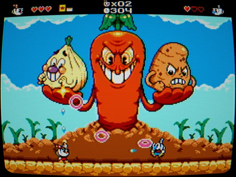 Mighty Cuphead Adventure montrant un boss légume dans le trailer officiel