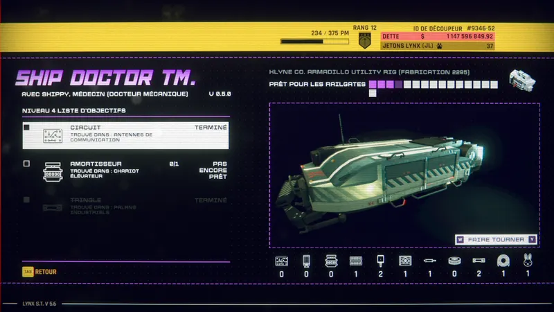 La liste des composants nécessaires pour chaque étape de la construction de votre vaisseau de rêve