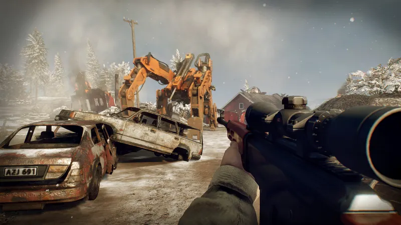 Exploration d’un espace fermé dans Generation Zero où une arme courte portée protège le joueur contre une attaque rapprochée