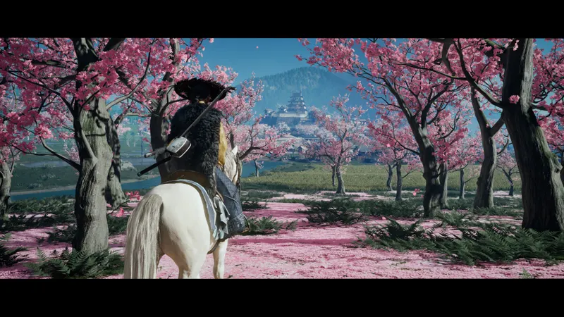 Atsu dans un décor coloré de Ghost of Yōtei, utile pour comparer ambiance et lisibilité en coop Legends