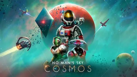 No Man’s Sky Cosmos, une scène spatiale avec un vaisseau et des planètes