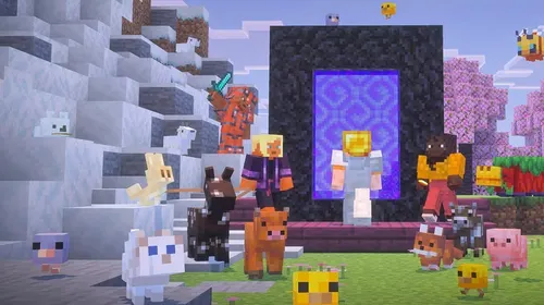 Minecraft Java Realms dans un paysage cubique de l’univers Realms