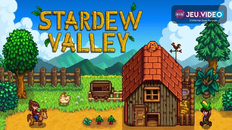 Vue officielle de Stardew Valley montrant une ferme près de Pelican Town