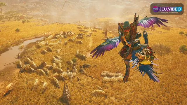 Monster Hunter Wilds, chasseurs et monstre dans une scène de chasse officielle