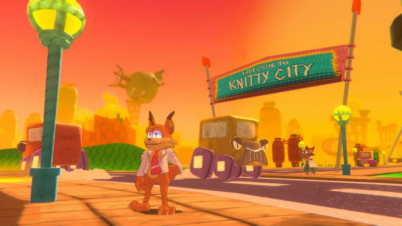 Bubsy 4D avec une scène de déplacement rapide dans un niveau officiel