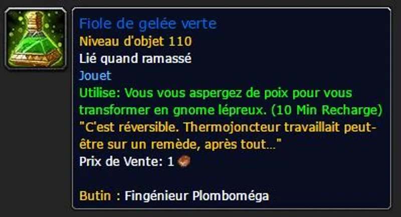 World of Warcraft fiole de gelée verte