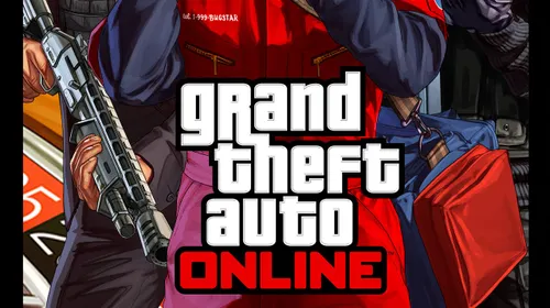 GTA Online mise à jour avec le logo Grand Theft Auto V et les personnages de Los Santos