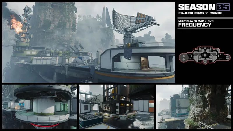 Black Ops 7 Saison 5 montrant la carte Frequency remasterisée