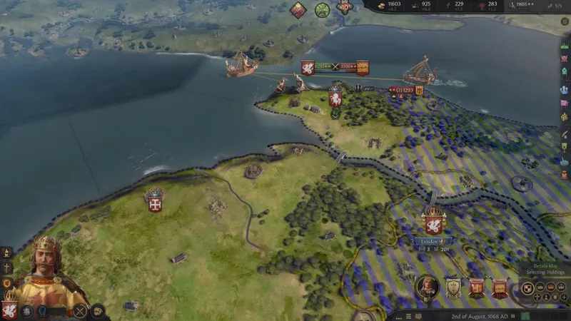Bataille côtière dans Crusader Kings III montrant le risque des débarquements isolés en Méditerranée