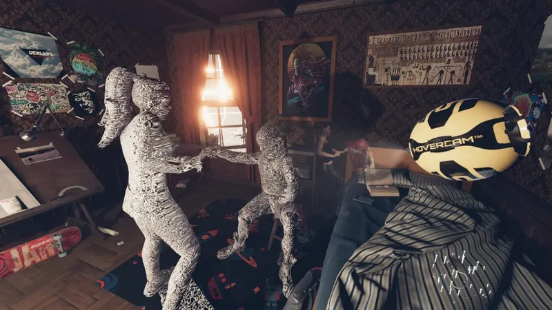 Un drone volant permet de reconsituer des scènes de vie des habitants de la maison.