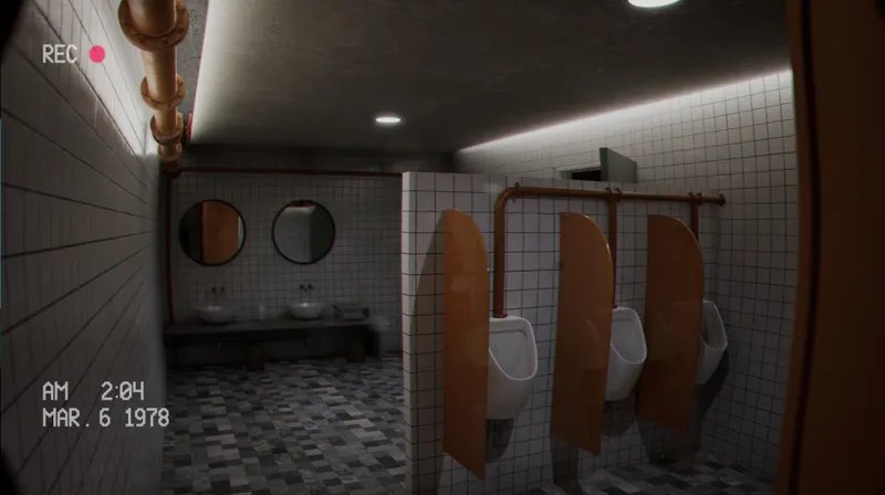 Salle sombre officielle de Below, Rusted Gods avec décor et repères lumineux pour vérifier texte et contraste.