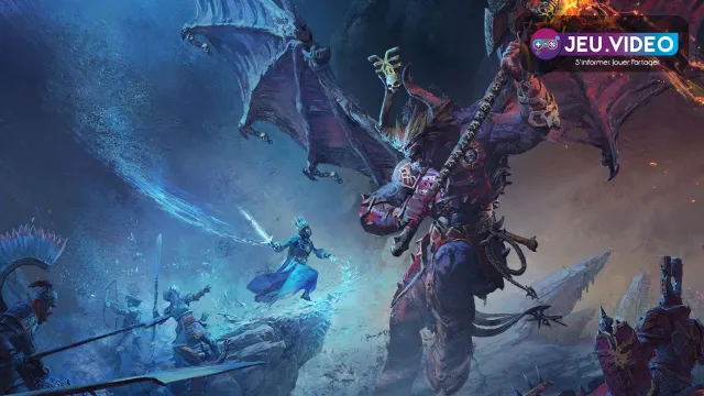 Illustration officielle de Total War Warhammer III montrant les forces de l’Ordre et du Chaos sur un champ de bataille fantastique.