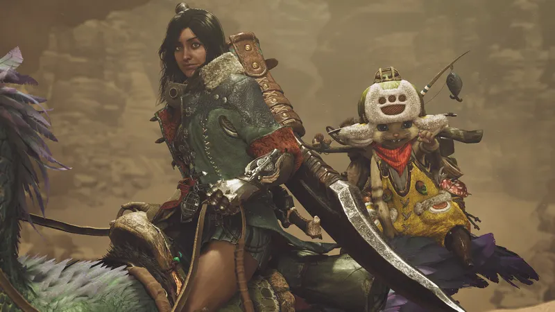 Chasseur de Monster Hunter Wilds affrontant une créature imposante dans une zone dynamique pour illustrer les ouvertures de combat