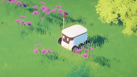 Tiny Delivery trailer avec petit robot livreur dans une ville colorée sur PC