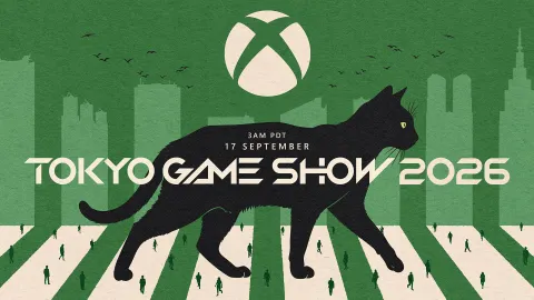 Xbox Tokyo Game Show 2026 : chat Xbox en silhouette devant Tokyo