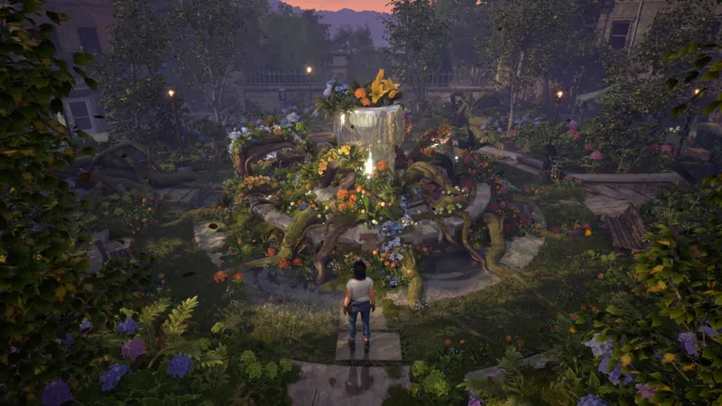 The Florist présentant la fontaine de Joycliffe envahie par une végétation mortelle