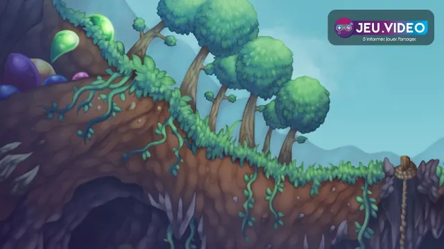 Artwork officiel de Terraria montrant un aventurier équipé dans une caverne pour préparer les premiers boss et biomes