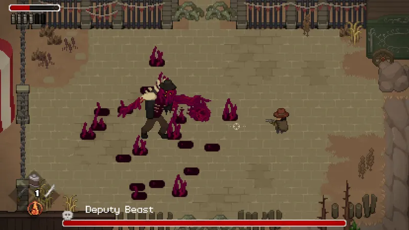 Environnement sombre et pixel art western de Tombwater
