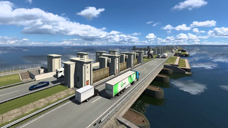 Camion d’Euro Truck Simulator 2 dans un paysage ouvert pour comparer la qualité d’image et la fluidité sur PC